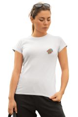 Aslan Burcu Renkli Sembol Göğüs Logolu Beyaz T-Shirt