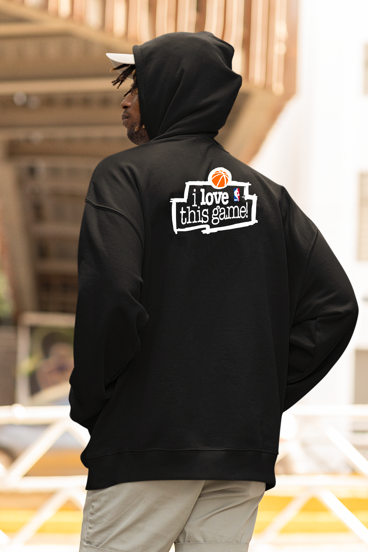 NBA I Love This Game Oversize Hoodie L - Arkaya  Baskı - Siyah