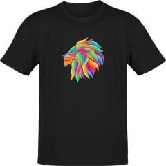 Aslan Burcu Renkli Sembol Siyah T-Shirt