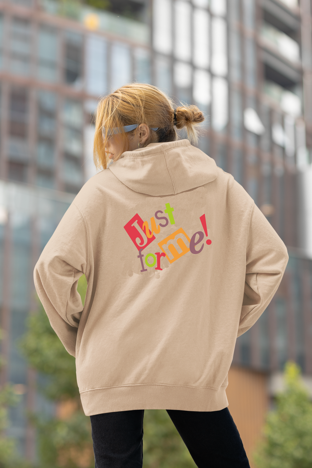 Just For Me Oversize Hoodie S - Arkaya  Baskı - Taş Rengi