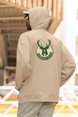 NBA Milwaukee Bucks Oversize Hoodie M - Arkaya  Baskı - Taş Rengi