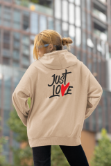 Just Love Oversize Hoodie S - Arkaya  Baskı - Taş Rengi