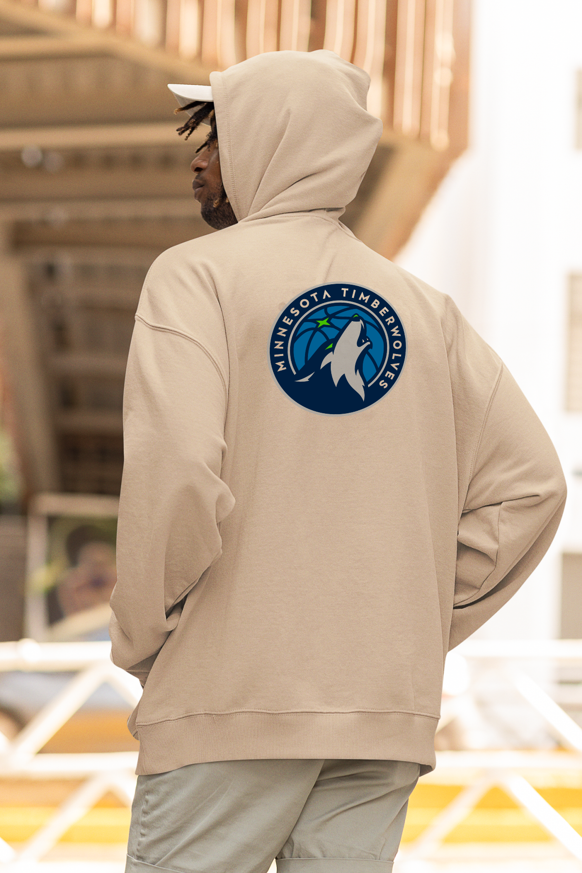 NBA Minnesota Timberwolves Oversize Hoodie XL - Arkaya  Baskı - Taş Rengi