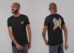 İkizler Burcu Renkli Sembol Çift Taraf Baskılı Siyah T-Shirt