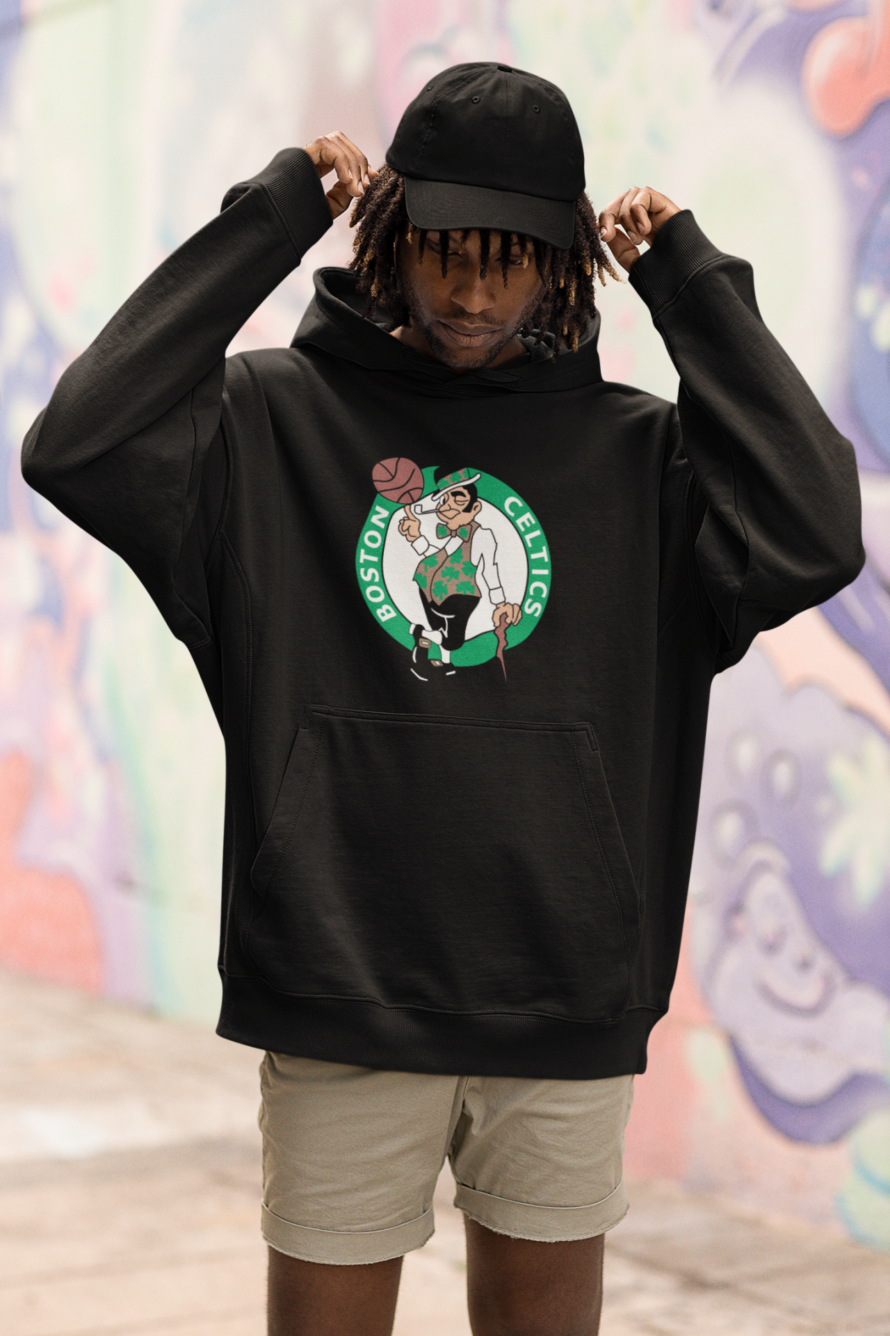 NBA Boston Celtics Oversize Hoodie XL - Öne Baskı - Siyah