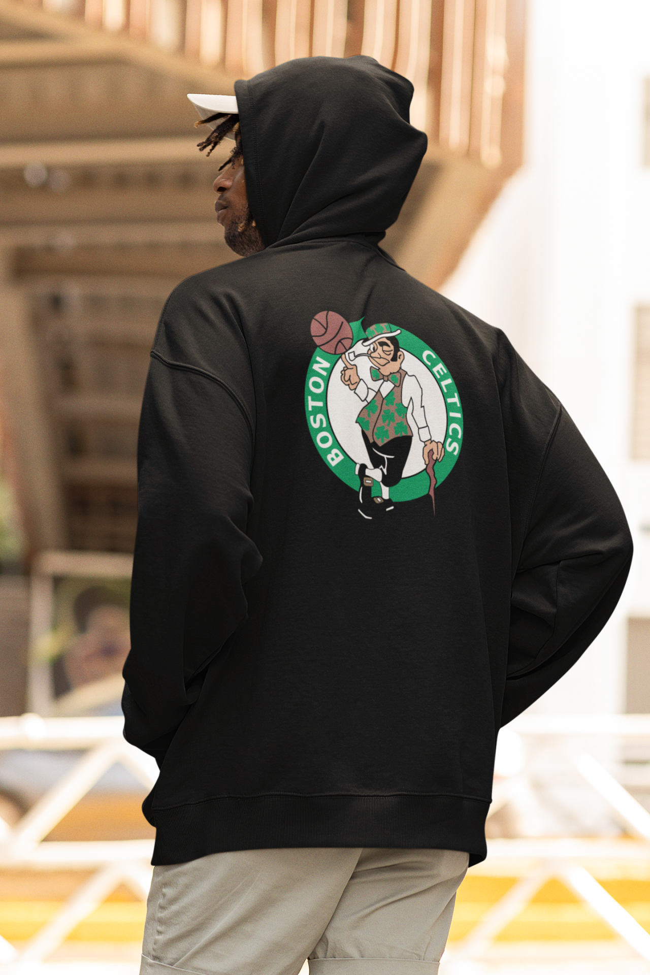 NBA Boston Celtics Oversize Hoodie XL - Arkaya  Baskı - Siyah