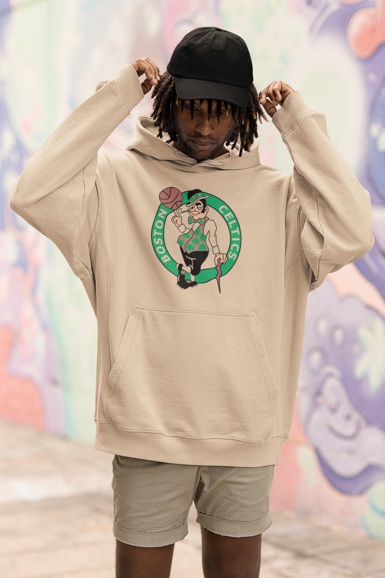 NBA Boston Celtics Oversize Hoodie XL - Öne Baskı - Taş Rengi