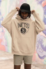NBA Brooklyn Nets Oversize Hoodie M - Öne Baskı - Taş Rengi