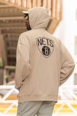 NBA Brooklyn Nets Oversize Hoodie M - Arkaya  Baskı - Taş Rengi