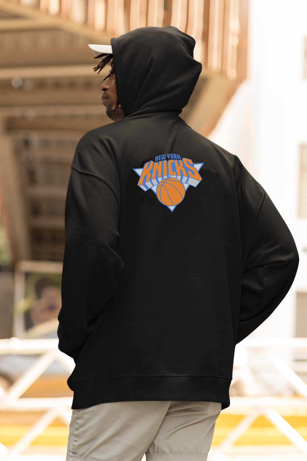 NBA New York Knicks Oversize Hoodie L - Arkaya  Baskı - Siyah