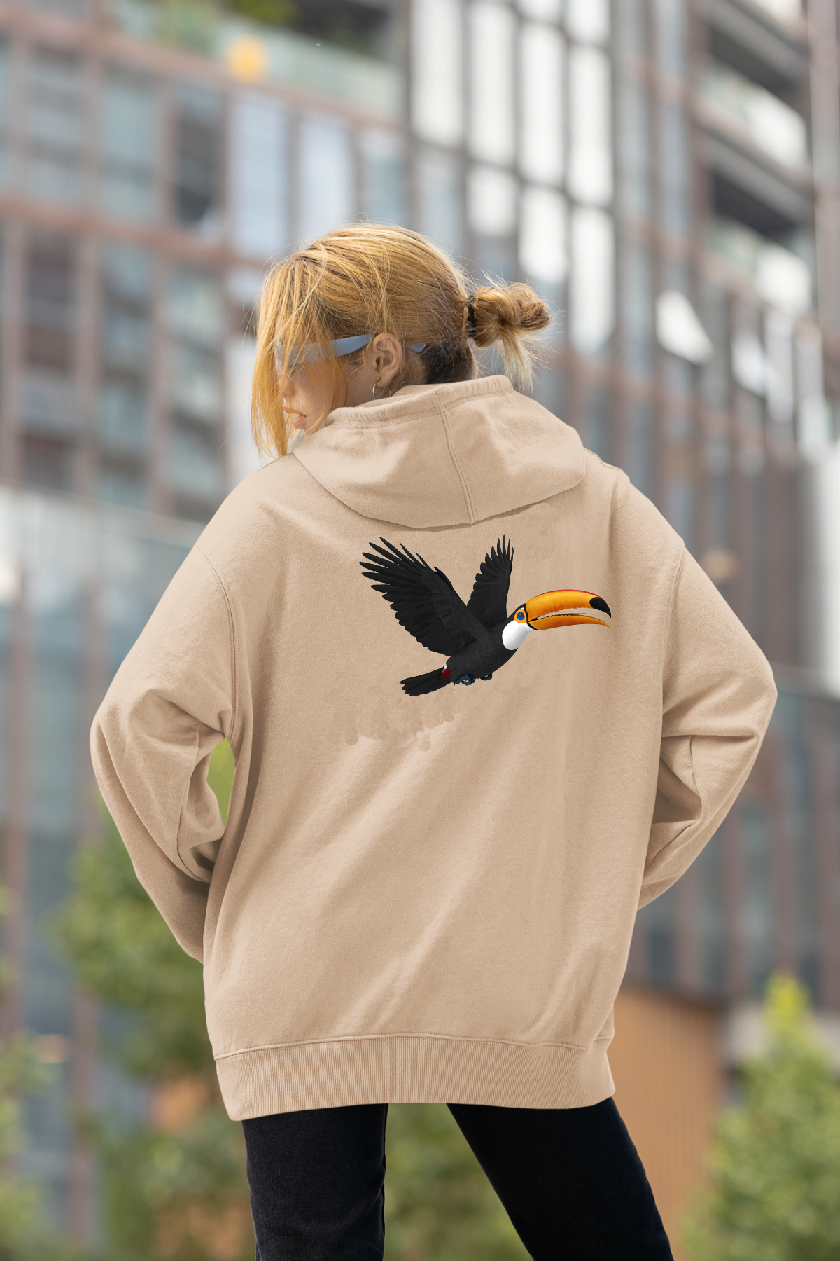 Tukan Kuşu Oversize Hoodie S - Arkaya  Baskı