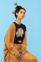 Başak Burcu Renkli Sembol Siyah T-Shirt