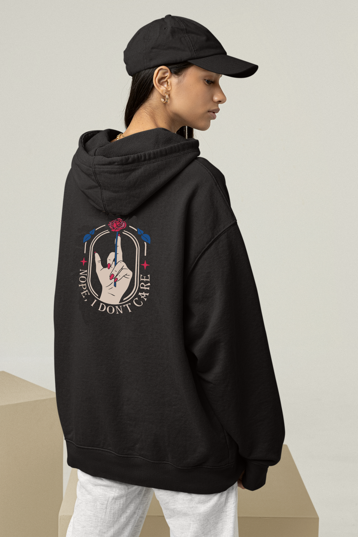 Nope I Don't Care Oversize Hoodie M - Arkaya  Baskı