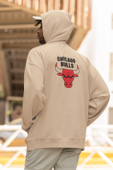 NBA Chicago Bulls Oversize Hoodie L - Arkaya  Baskı - Taş Rengi