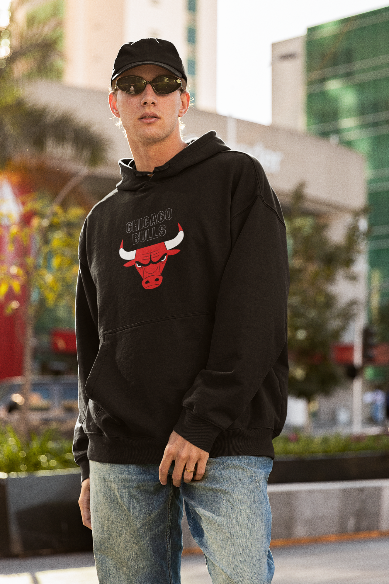 NBA Chicago Bulls Oversize Hoodie S - Öne Baskı - Siyah