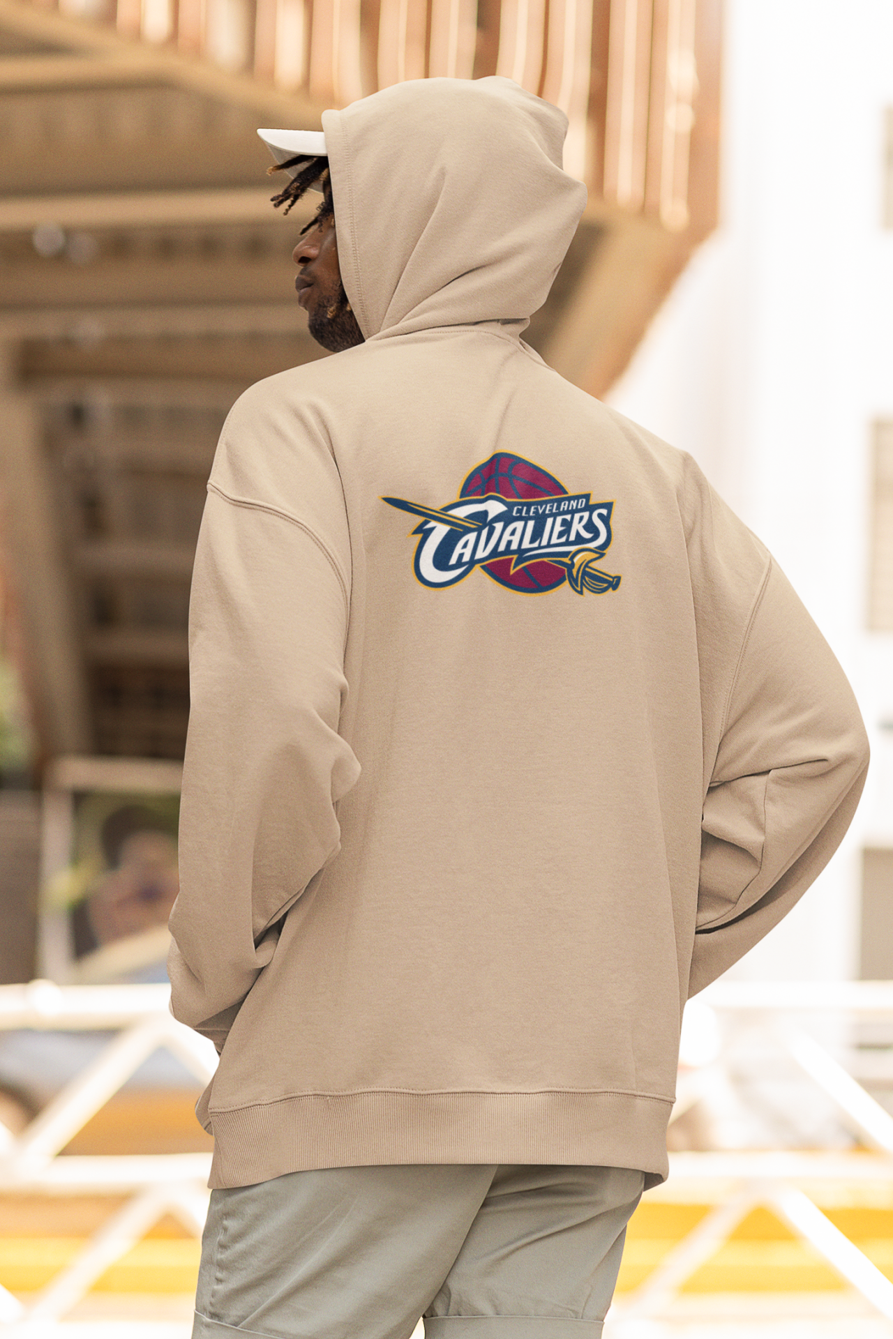 NBA Cleveland Cavaliers Oversize Hoodie M - Arkaya  Baskı - Taş Rengi
