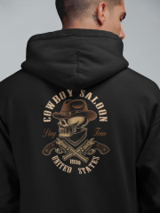 Cowboy Saloon Oversize Hoodie L - Arkaya  Baskı - Siyah