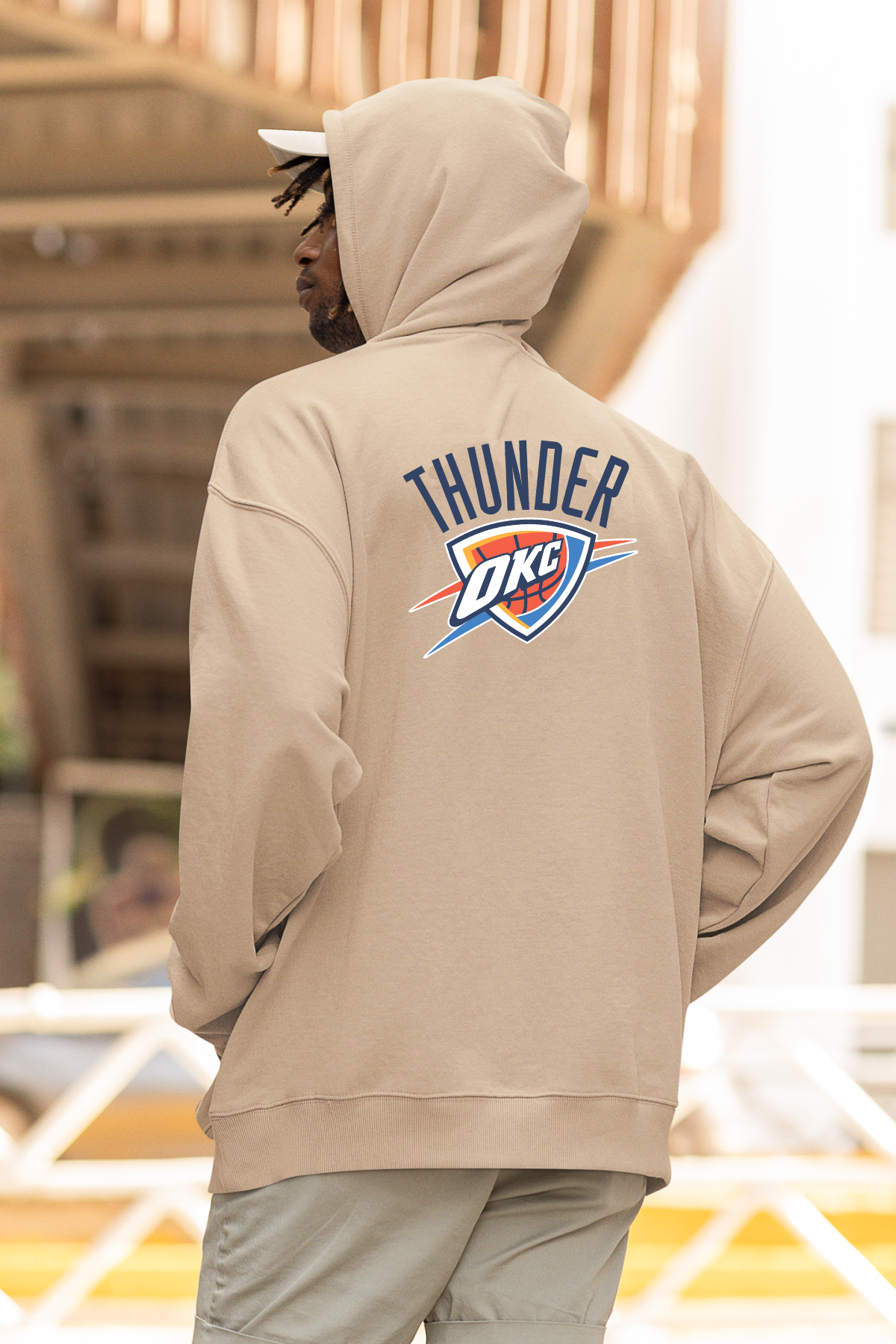 NBA Oklohama Thunder Oversize Hoodie XL - Arkaya  Baskı - Taş Rengi