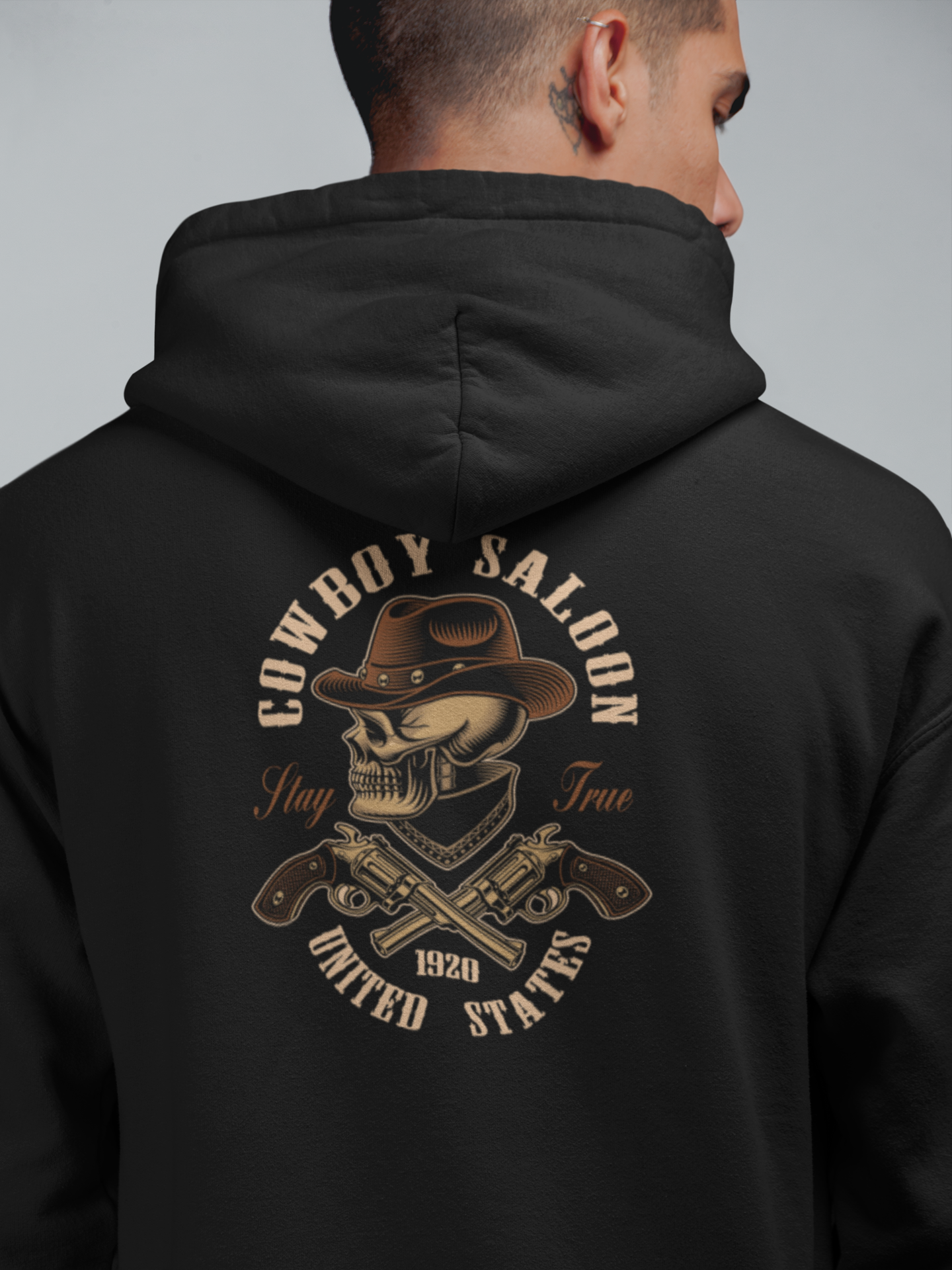 Cowboy Saloon Oversize Hoodie S - Arkaya  Baskı - Siyah