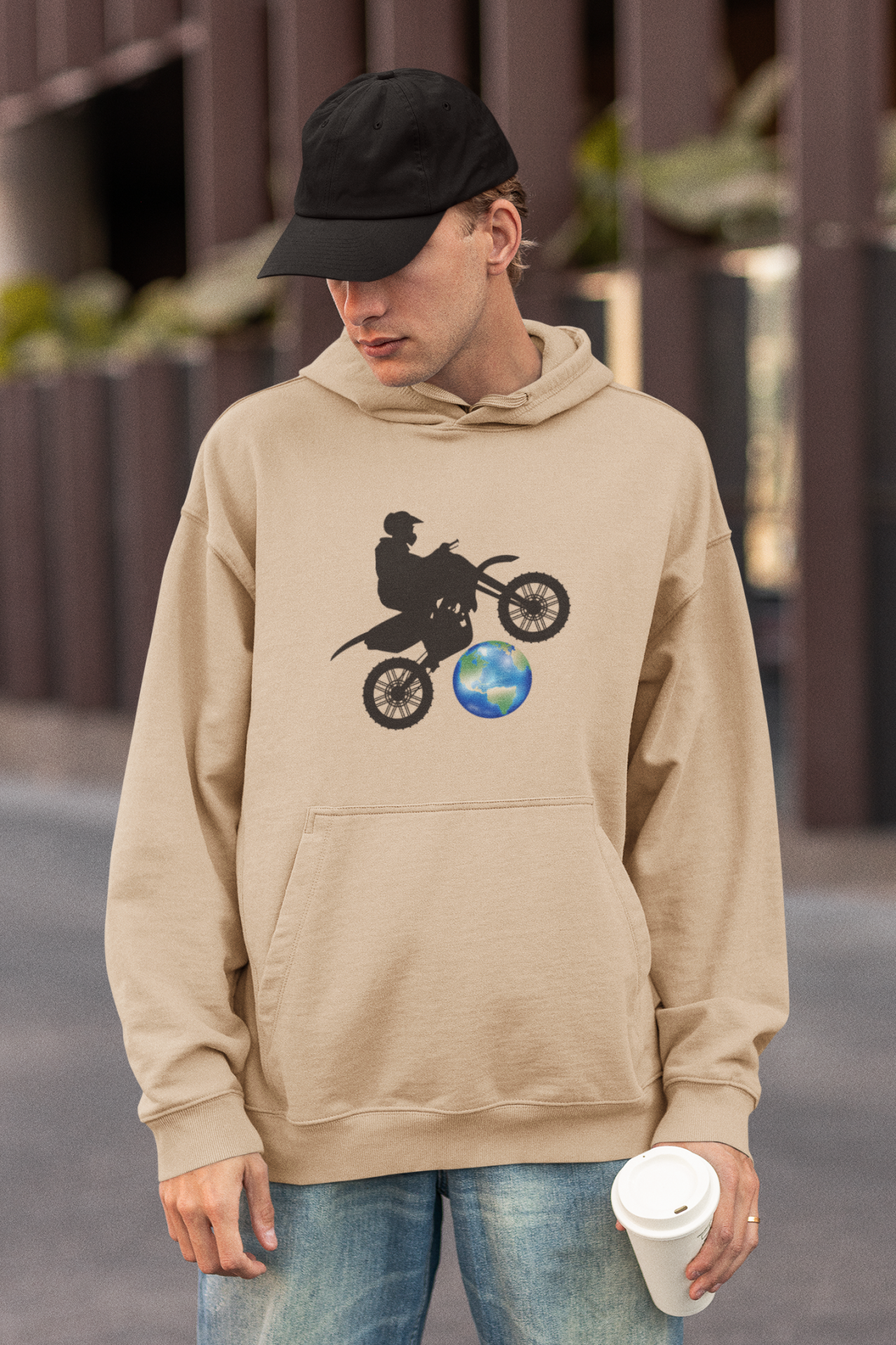 Cross Country Motorcycle Oversize Hoodie S - Öne Baskı - Taş Rengi