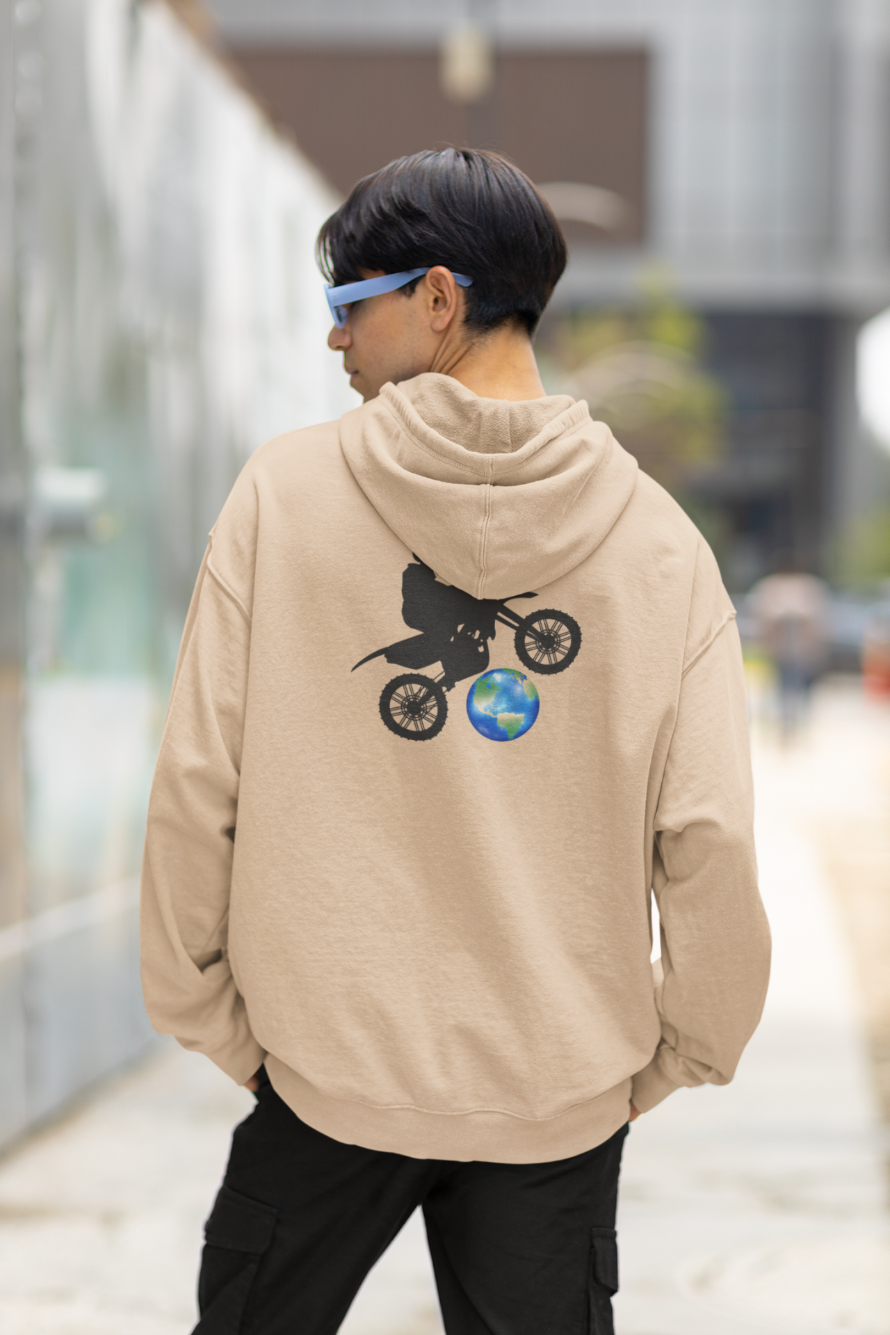 Cross Country Motorcycle Oversize Hoodie S - Arkaya  Baskı - Taş Rengi