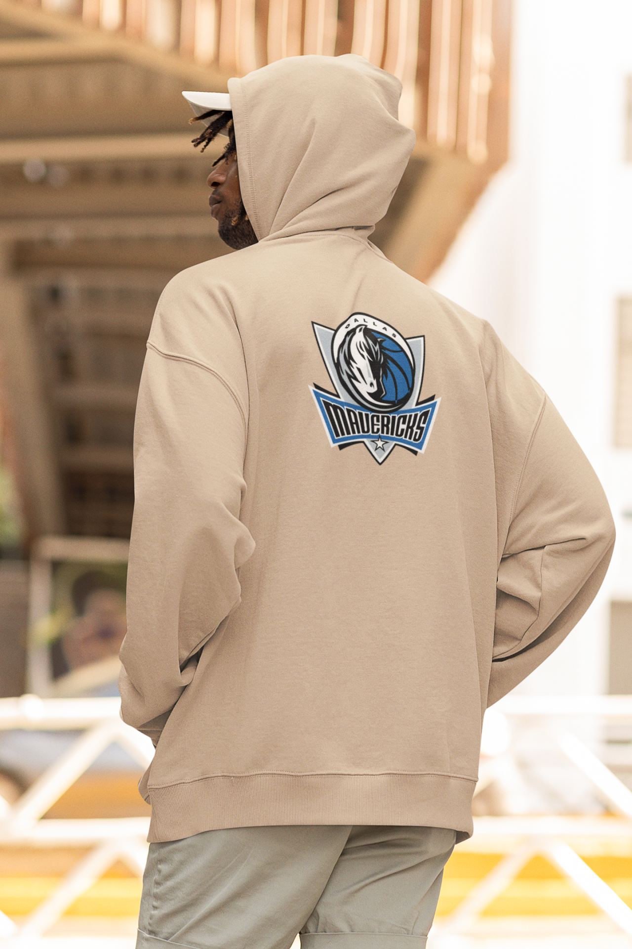 NBA Dallas Mavericks Oversize Hoodie S - Arkaya  Baskı - Taş Rengi