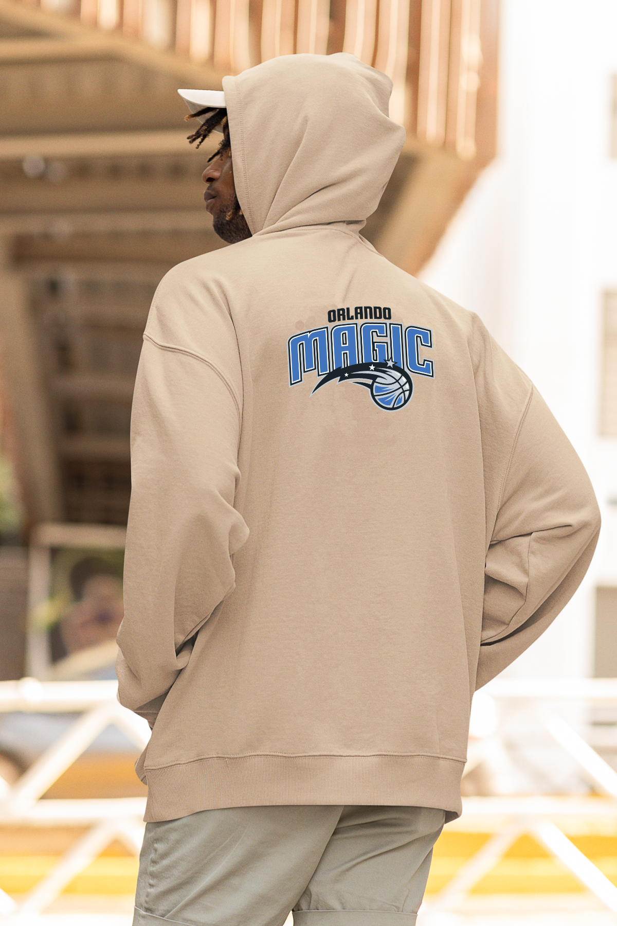 NBA Orlando Magic Oversize Hoodie XL - Arkaya  Baskı - Taş Rengi