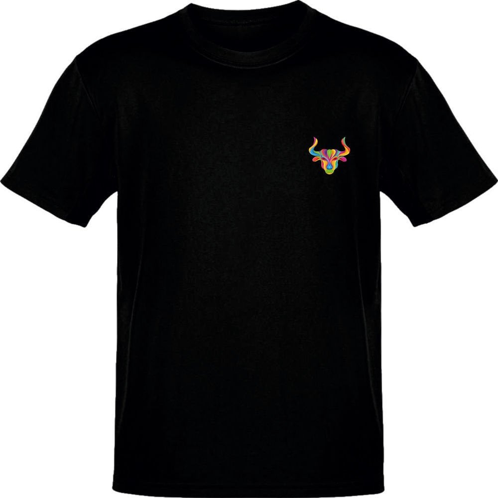 Boğa Burcu Renkli Sembol Göğüs Logolu Siyah T-Shirt