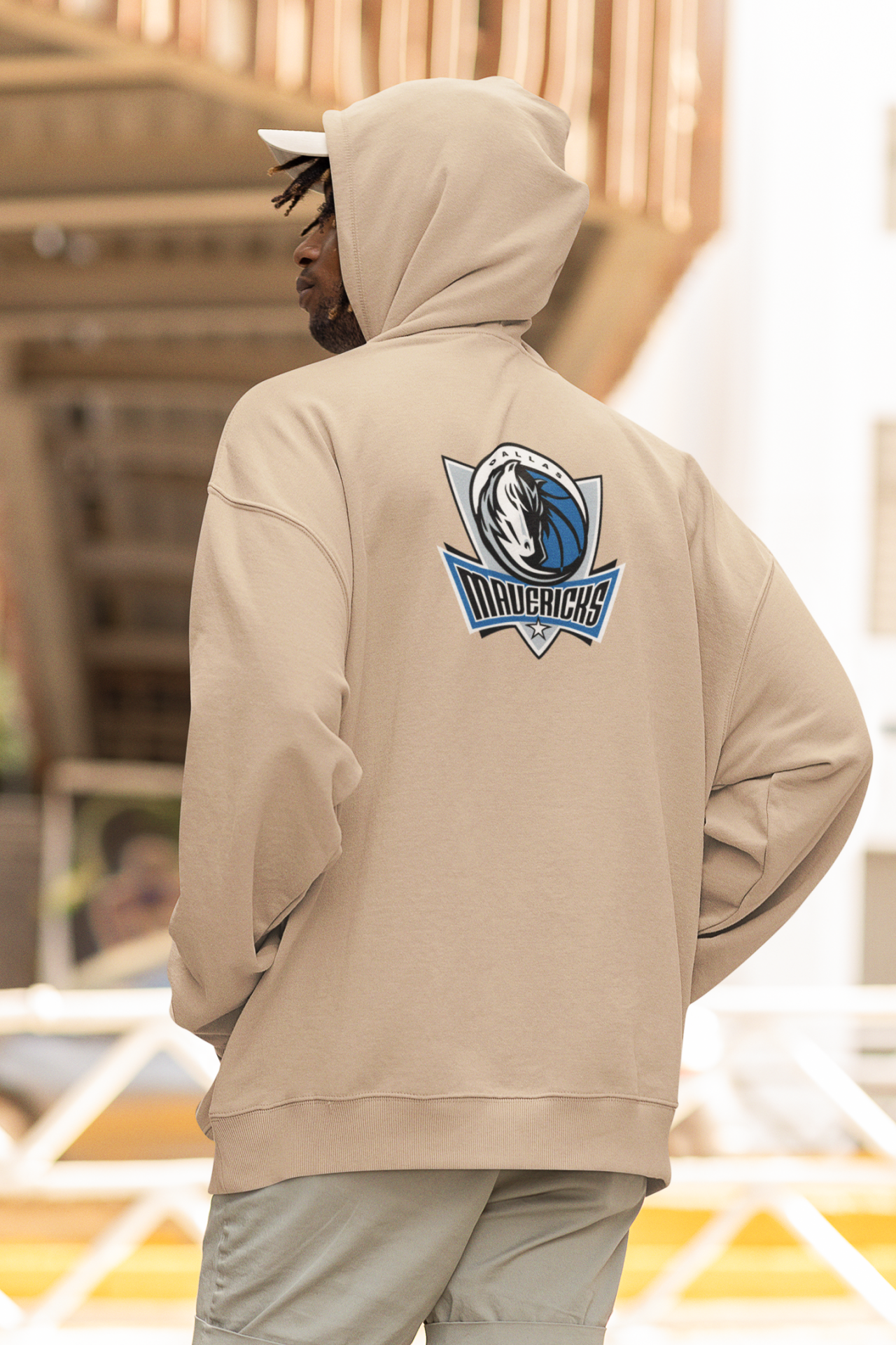 NBA Dallas Mavericks Oversize Hoodie XL - Arkaya  Baskı - Taş Rengi