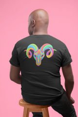 Koç Burcu Renkli Sembol Siyah T-Shirt