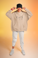 Dancing Skeletons Oversize Hoodie S - Öne Baskı - Taş Rengi