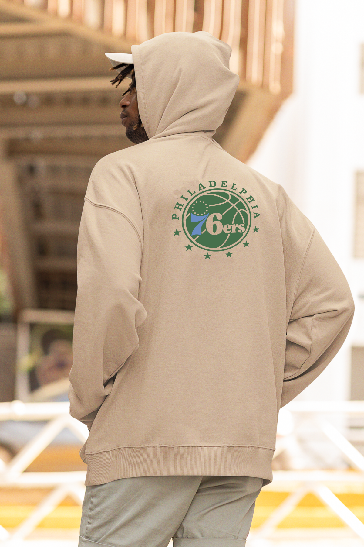 NBA Philadelphia 76ers Oversize Hoodie XL - Arkaya  Baskı - Taş Rengi