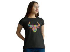 Boğa Burcu Renkli Sembol Siyah T-Shirt