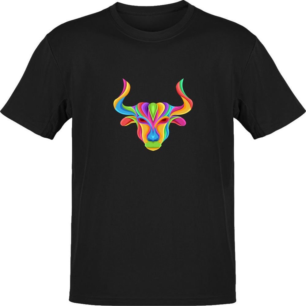 Boğa Burcu Renkli Sembol Siyah T-Shirt