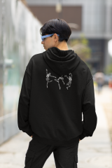 Dancing Skeletons Oversize Hoodie M - Arkaya  Baskı - Siyah