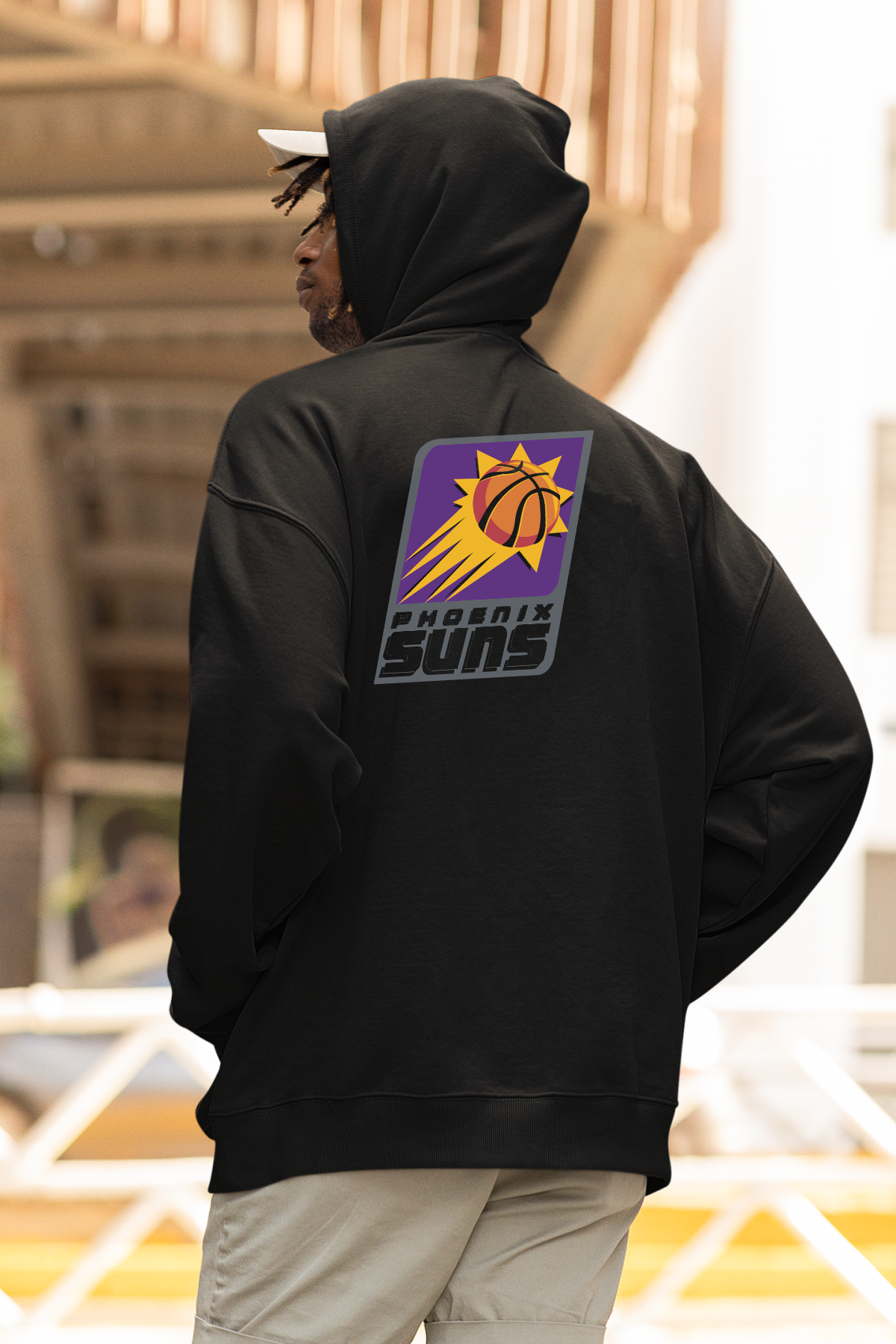 NBA Phoenix Suns Oversize Hoodie XL - Arkaya  Baskı - Siyah