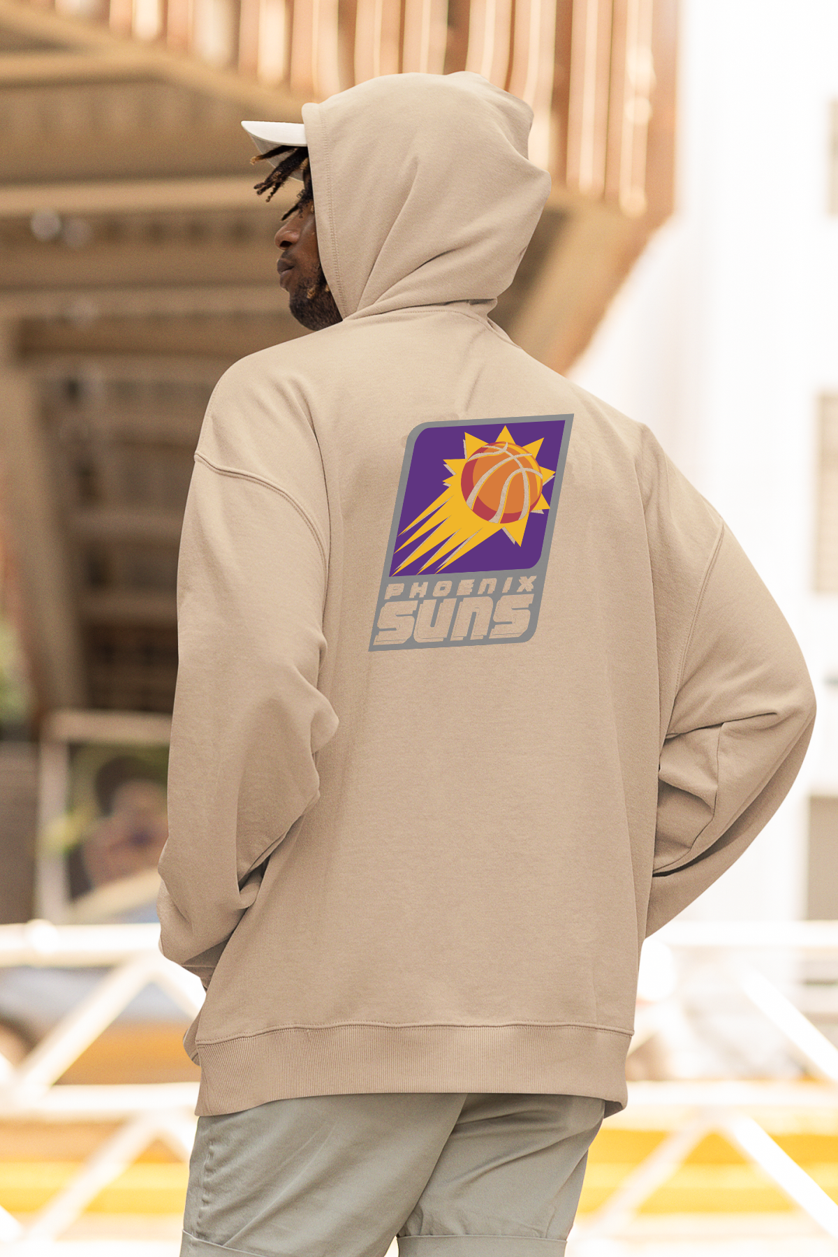 NBA Phoenix Suns Oversize Hoodie XL - Arkaya  Baskı - Taş Rengi