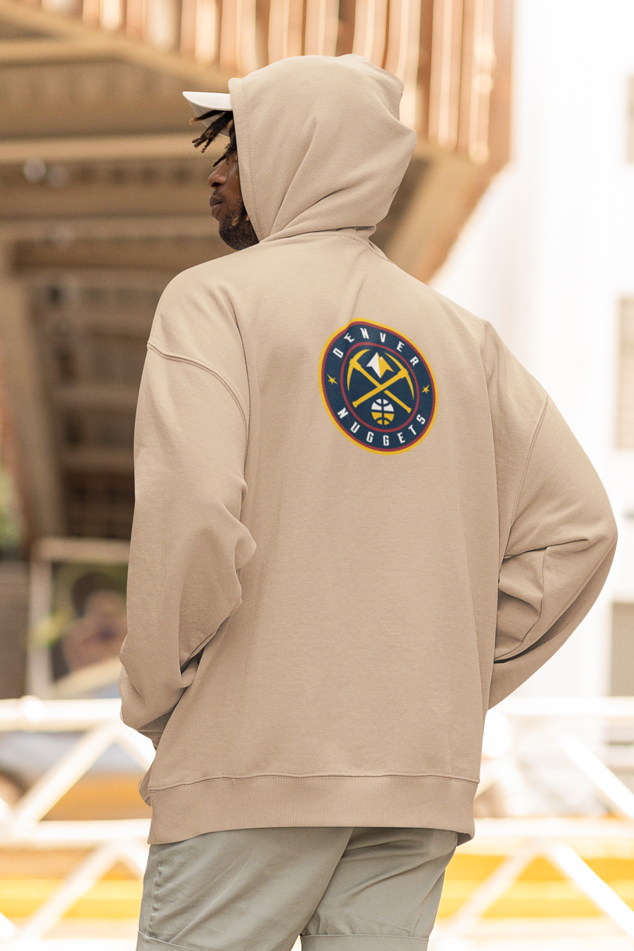 NBA Denver Nuggets Oversize Hoodie XL - Arkaya  Baskı - Taş Rengi