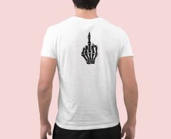 İskelet Orta Parmak Beyaz T-Shirt