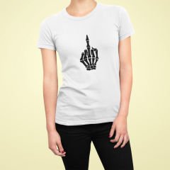 İskelet Orta Parmak Beyaz T-Shirt