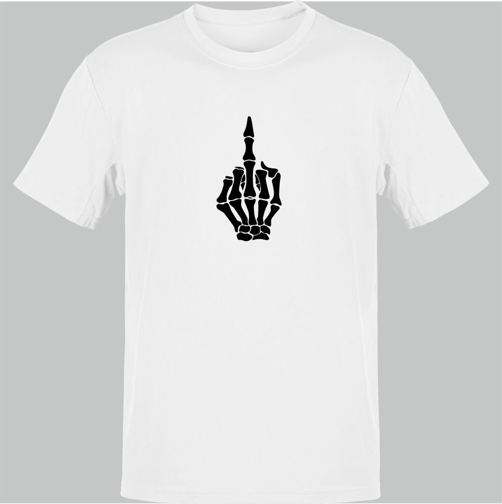 İskelet Orta Parmak Beyaz T-Shirt