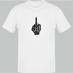 İskelet Orta Parmak Beyaz T-Shirt