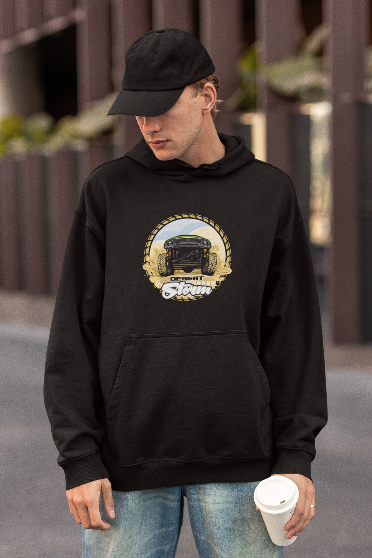 Desert Storm Oversize Hoodie L - Öne Baskı - Siyah