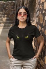 Siyah Kedi Gözü Siyah T-Shirt