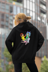 Rick And Morty Medical Check Oversize Hoodie S - Arkaya  Baskı - Siyah