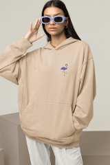 Flamingo Logo Oversize Hoodie M - Taş Rengi