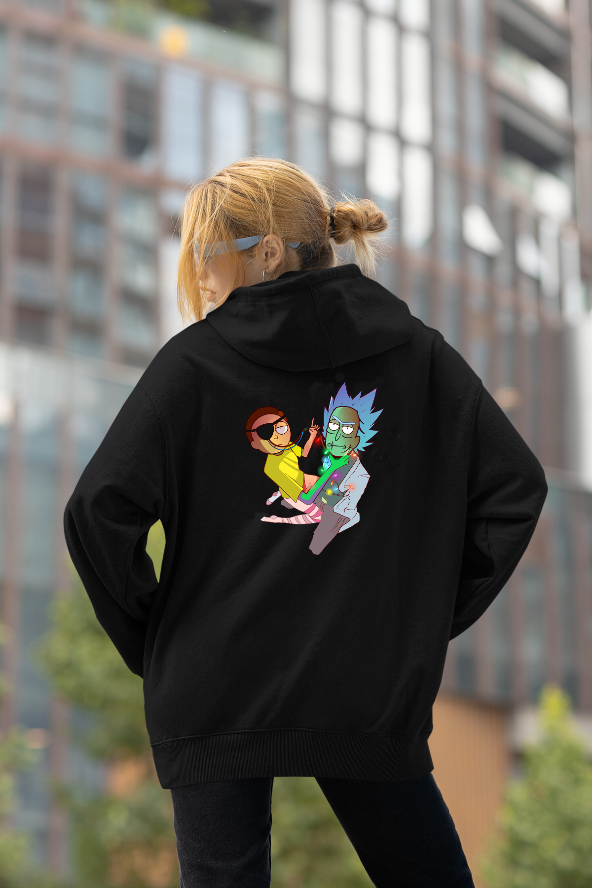 Rick And Morty Medical Check Oversize Hoodie XL - Arkaya  Baskı - Siyah