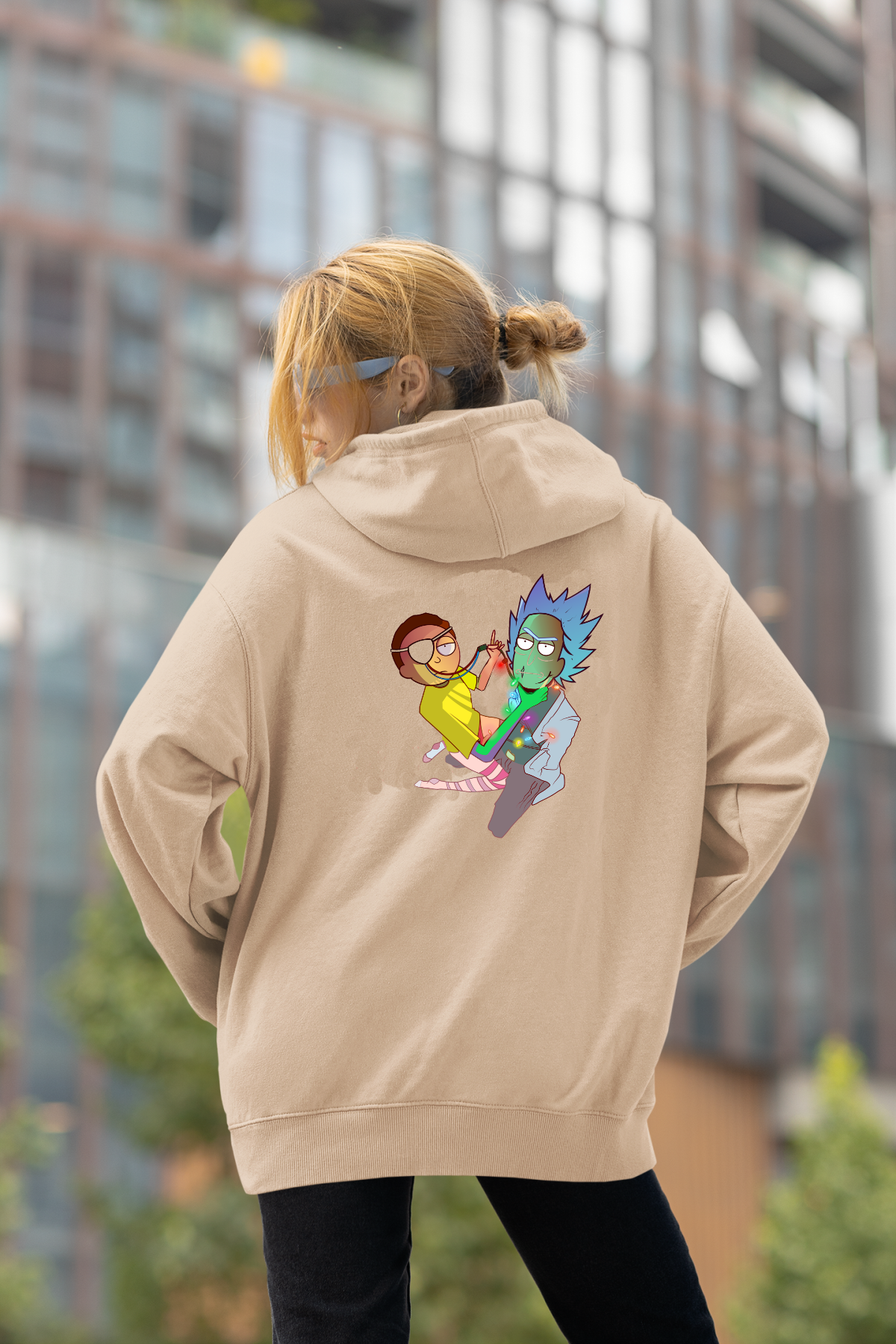 Rick And Morty Medical Check Oversize Hoodie XL - Arkaya  Baskı - Taş Rengi