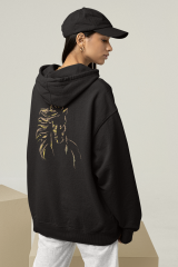 Güneş Atı Oversize Hoodie M - Arkaya  Baskı - Siyah