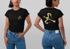 Yay Burcu Sembolü Çift Taraf Baskılı Siyah T-Shirt